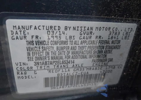2014 Nissan Sentra S z USA, uszkodzony, nr VIN 3N1AB7AP2EL653414